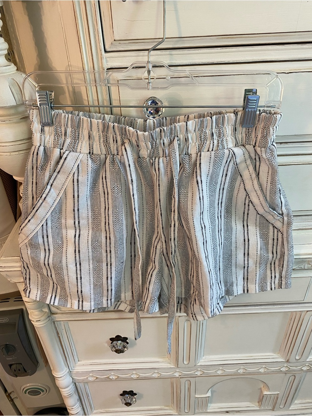 Sienna Sky Juniors White and Gray Striped Drawstring Shorts